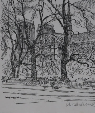 Maxime JUAN : Paris, Bouquinistes sur les quais de Notre Dame, Lithographie originale signée