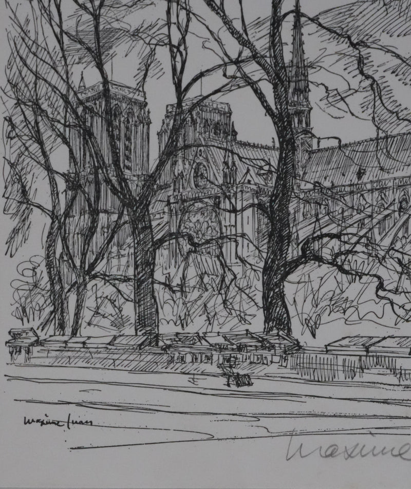 Maxime JUAN : Paris, Bouquinistes sur les quais de Notre Dame, Lithographie originale signée