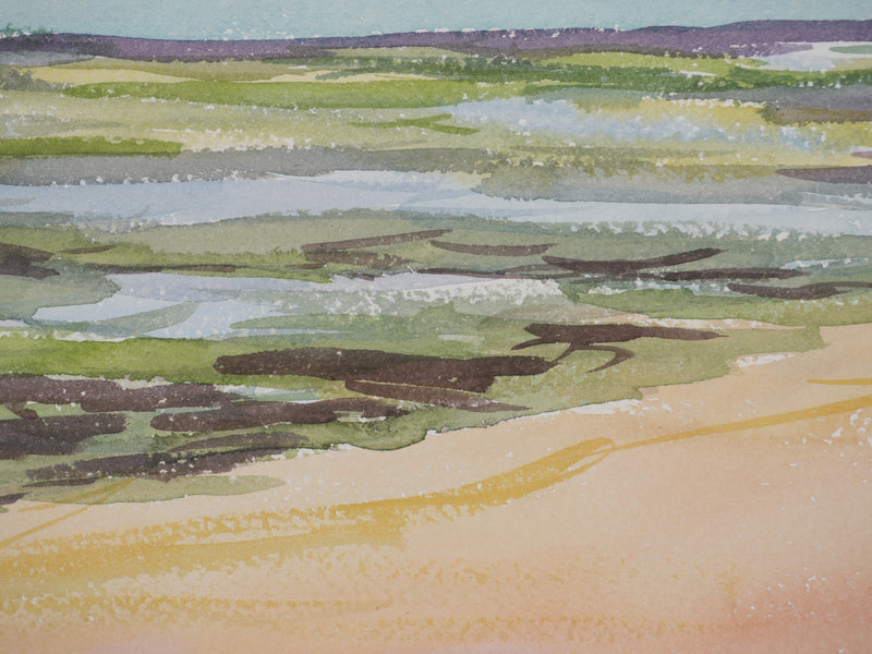 Salomon Alfred BOISECQ : Bretagne, Vue sur Locmariaquer, Aquarelle originale signée