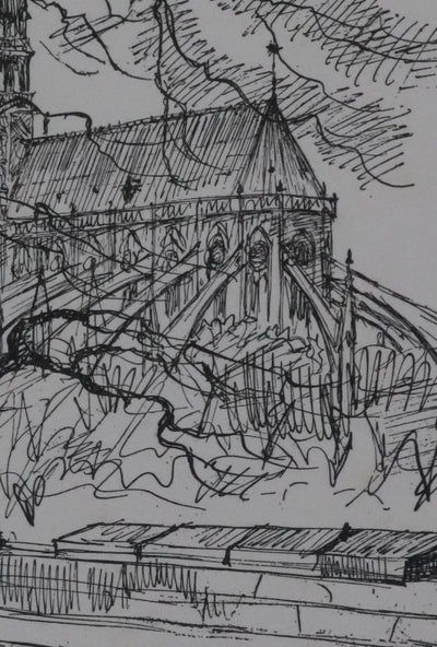 Maxime JUAN : Paris, Bouquinistes sur les quais de Notre Dame, Lithographie originale signée