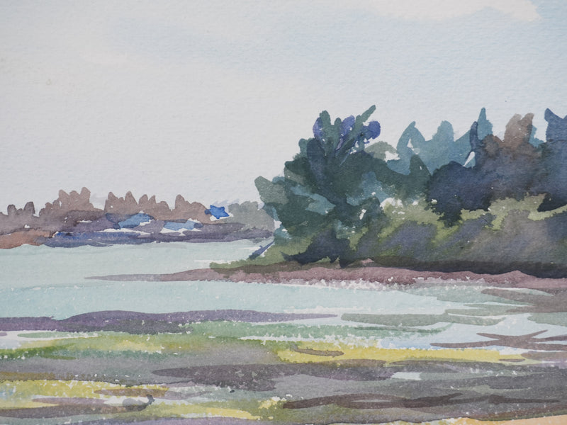 Salomon Alfred BOISECQ : Bretagne, Vue sur Locmariaquer, Aquarelle originale signée