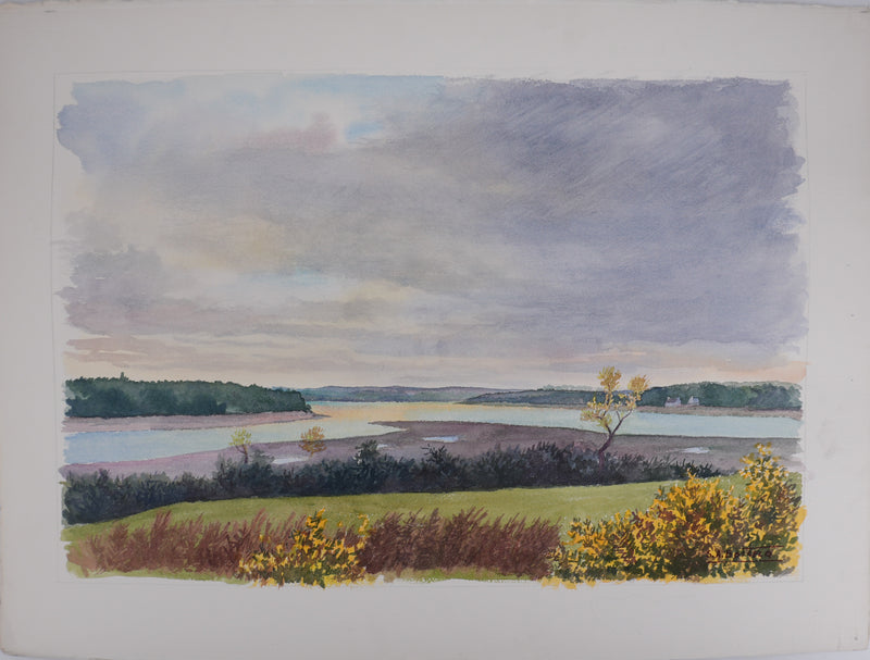 Salomon Alfred BOISECQ : Bretagne, Paysage du Morbihan, Aquarelle originale signée