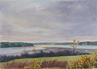 Salomon Alfred BOISECQ : Bretagne, Paysage du Morbihan, Aquarelle originale signée