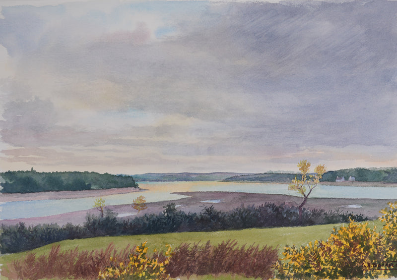Salomon Alfred BOISECQ : Bretagne, Paysage du Morbihan, Aquarelle originale signée