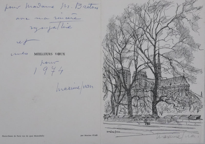 Maxime JUAN : Paris, Bouquinistes sur les quais de Notre Dame, Lithographie originale signée