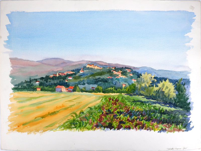 Salomon Alfred BOISECQ : Provence, Le village de Fayence, Aquarelle originale (vue générale) - Crédit photo : Galerie Art.Paris