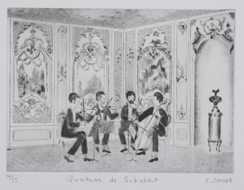 Camille COMBE : Quatuor de Schubert, Gravure originale signée