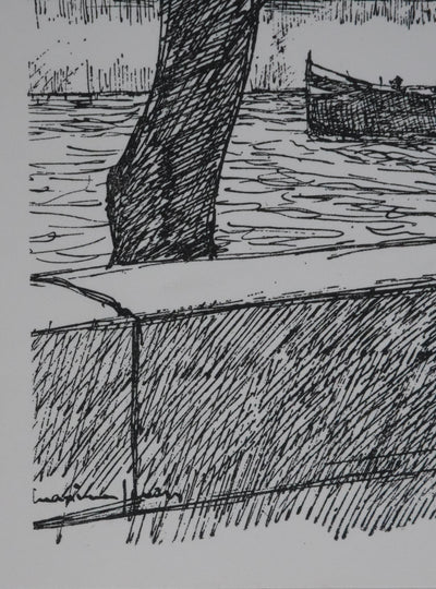 Maxime JUAN : Paris, Vue sur les tours de Notre Dame depuis les quais, Lithographie originale signée