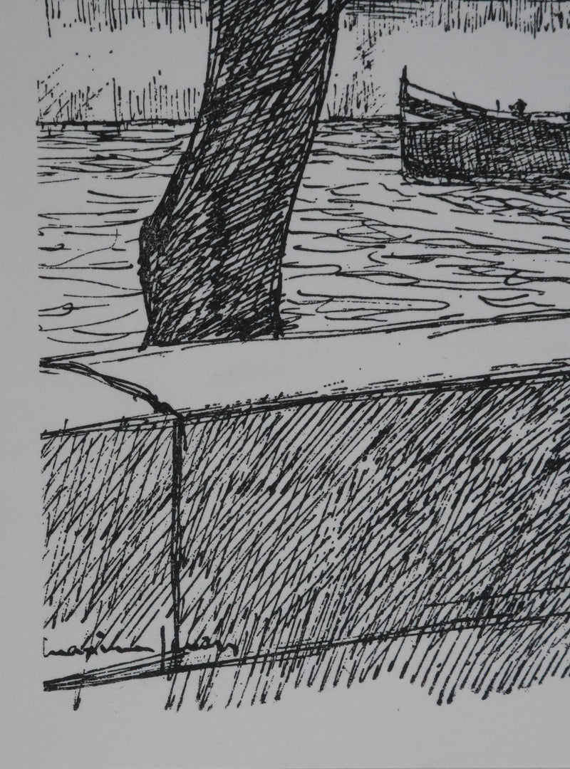 Maxime JUAN : Paris, Vue sur les tours de Notre Dame depuis les quais, Lithographie originale signée