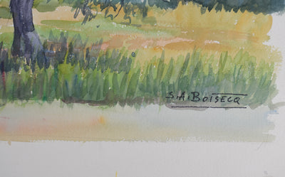 Salomon Alfred BOISECQ : Oliviers à Callian, Aquarelle originale signée