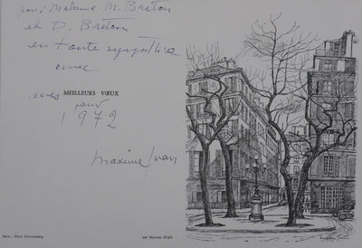 Maxime JUAN : Paris, Place Furstemberg à Saint Germain-des-Près, Lithographie originale signée