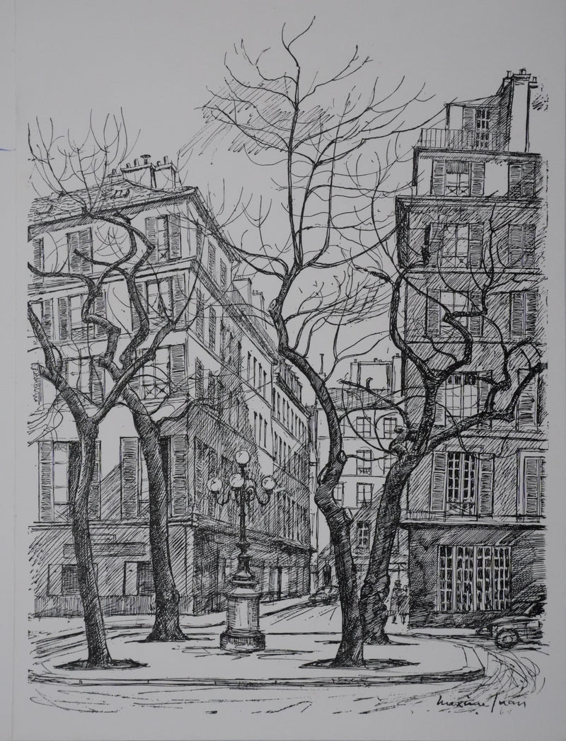 Maxime JUAN : Paris, Place Furstemberg à Saint Germain-des-Près, Lithographie originale signée