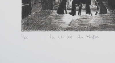 Camille COMBE : La veillée du berger, Gravure originale signée