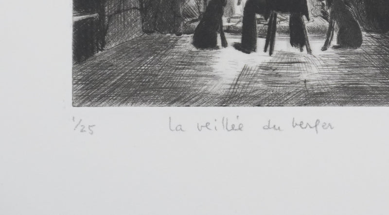 Camille COMBE : La veillée du berger, Gravure originale signée