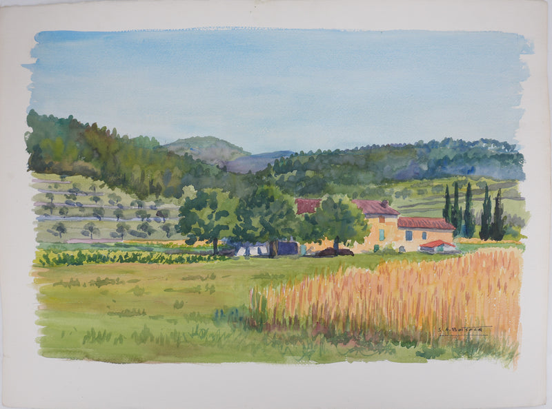 Salomon Alfred BOISECQ : La petite ferme en Provence, Aquarelle originale signée