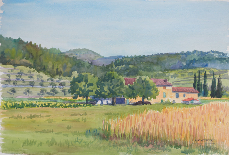 Salomon Alfred BOISECQ : La petite ferme en Provence, Aquarelle originale signée
