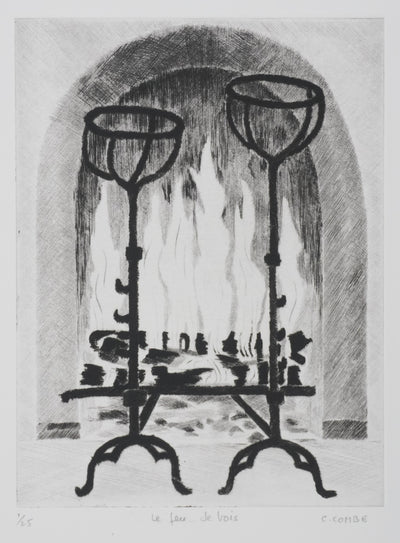 Camille COMBE : Le feu de bois, Gravure originale signée