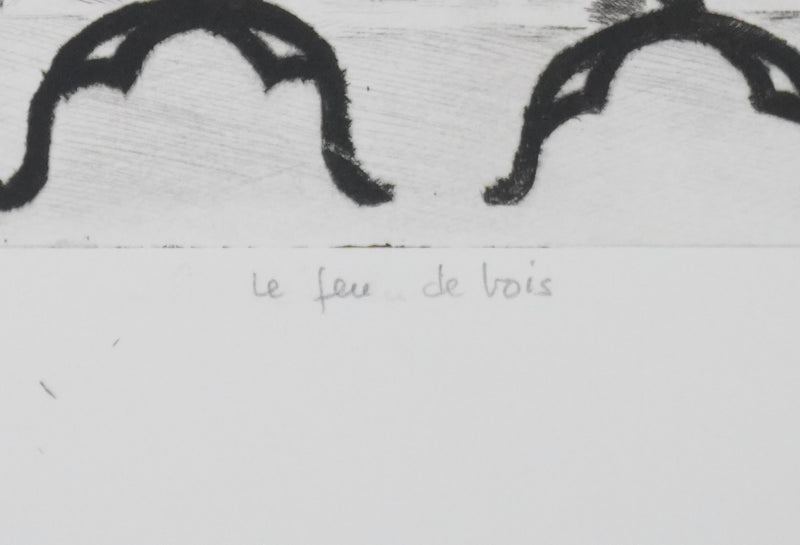 Camille COMBE : Le feu de bois, Gravure originale signée