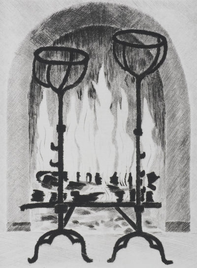 Camille COMBE : Le feu de bois, Gravure originale signée