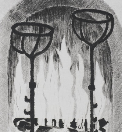 Camille COMBE : Le feu de bois, Gravure originale signée