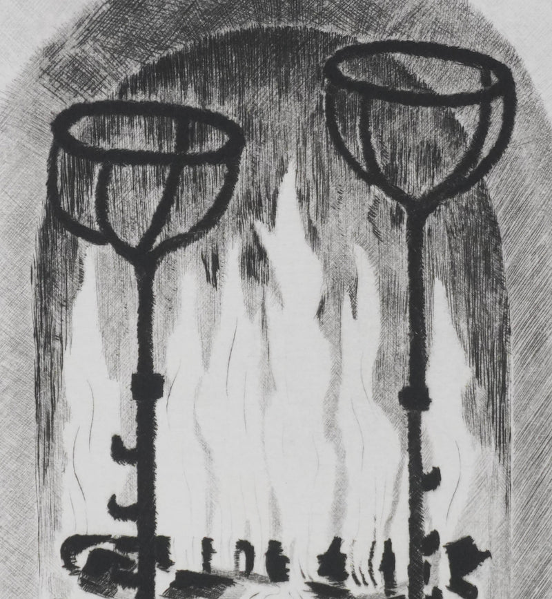 Camille COMBE : Le feu de bois, Gravure originale signée