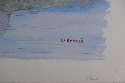 Salomon Alfred BOISECQ : Le château au bord du lac, Aquarelle originale signée
