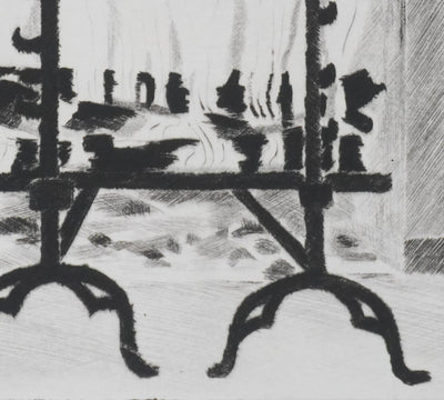 Camille COMBE : Le feu de bois, Gravure originale signée