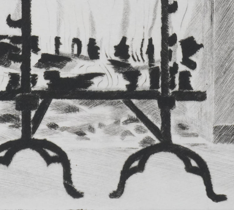 Camille COMBE : Le feu de bois, Gravure originale signée