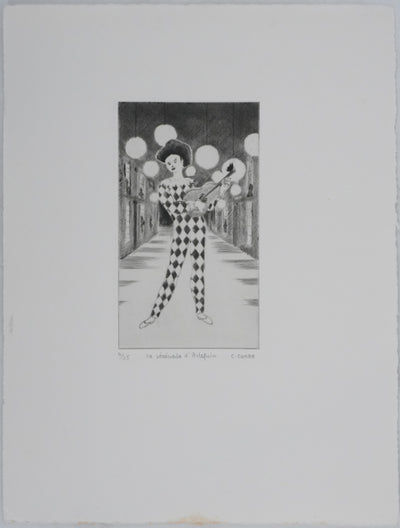 Camille COMBE : La sérénade d'arlequin, Gravure originale signée
