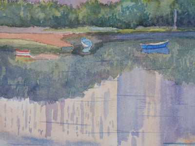 Salomon Alfred BOISECQ : Le château au bord du lac, Aquarelle originale signée
