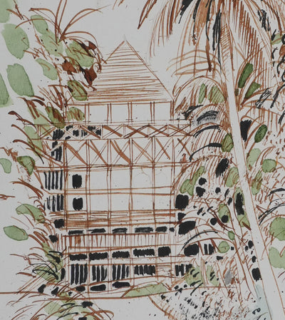 Maurice GENIS : La cabane dans la forêt tropicale, Dessin original signé