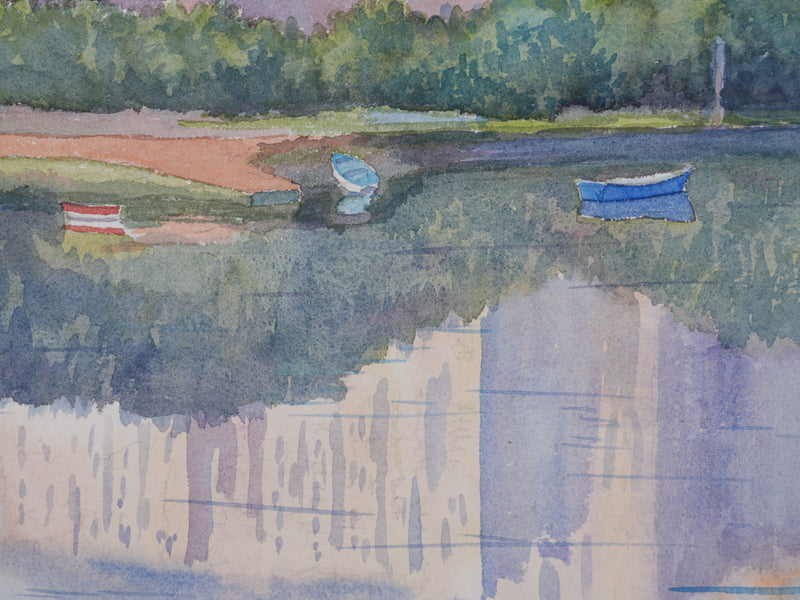 Salomon Alfred BOISECQ : Le château au bord du lac, Aquarelle originale signée
