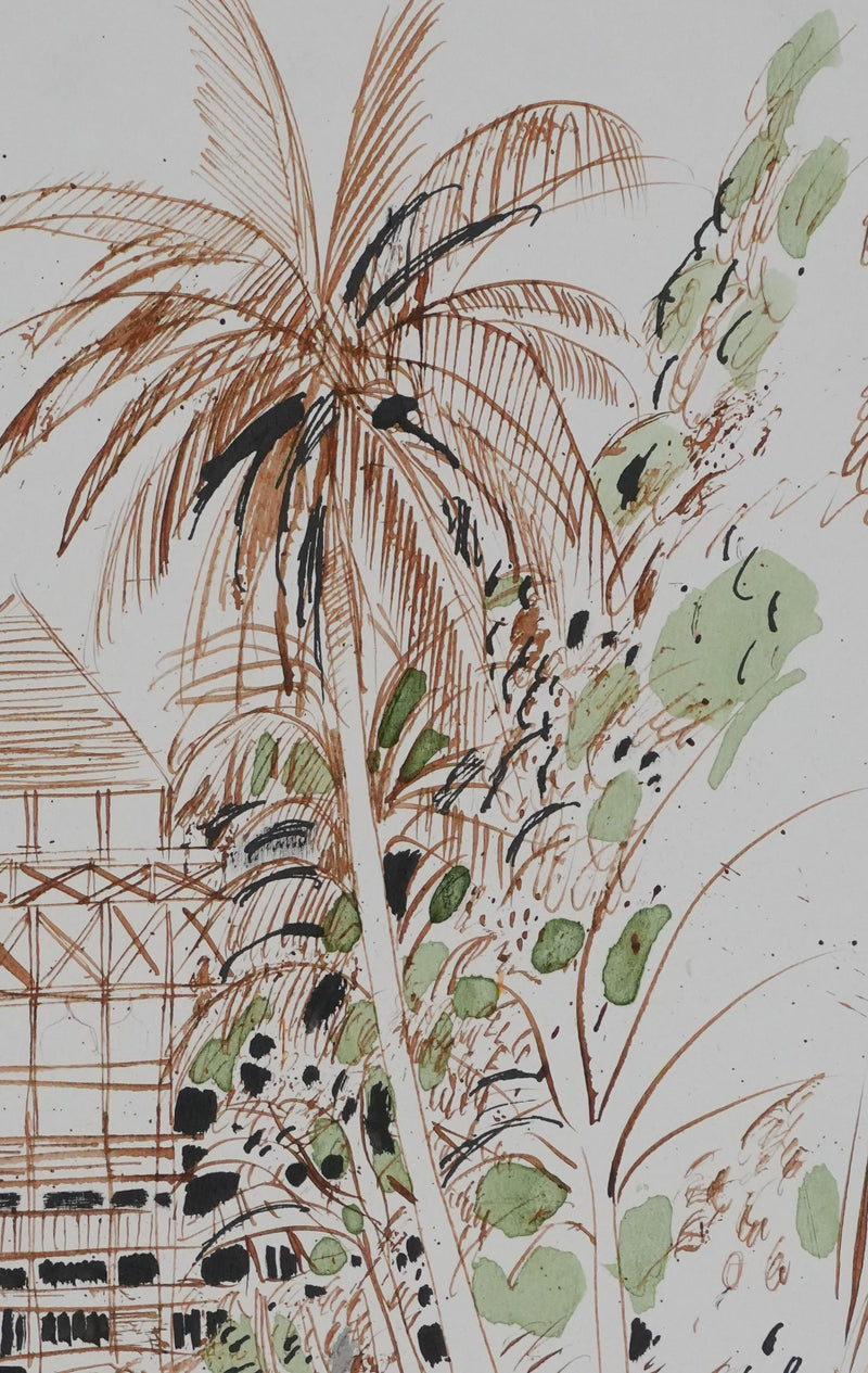 Maurice GENIS : La cabane dans la forêt tropicale, Dessin original signé