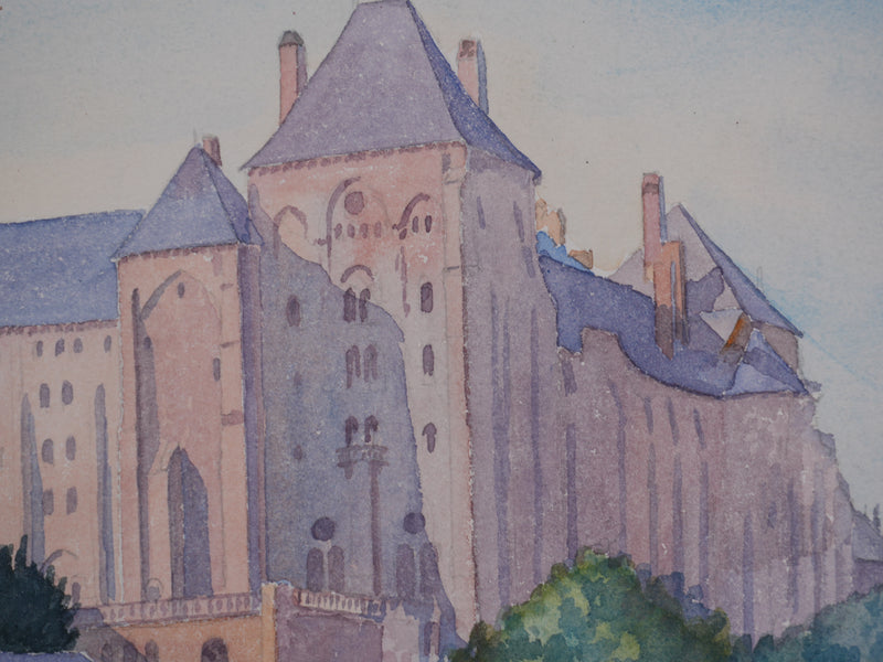 Salomon Alfred BOISECQ : Le château au bord du lac, Aquarelle originale signée