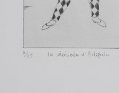 Camille COMBE : La sérénade d'arlequin, Gravure originale signée