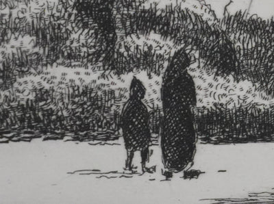 Pierre DUBREUIL : La maisonnette sous la neige, Gravure originale signée