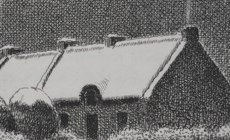 Pierre DUBREUIL : La maisonnette sous la neige, Gravure originale signée