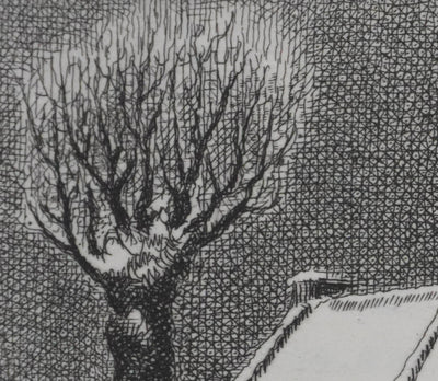 Pierre DUBREUIL : La maisonnette sous la neige, Gravure originale signée