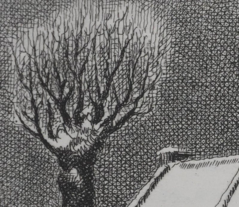 Pierre DUBREUIL : La maisonnette sous la neige, Gravure originale signée