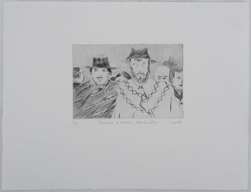 Camille COMBE : Rencontre de hasard dans le métro, Gravure originale signée