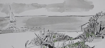 Maurice GENIS : Les cactus au bord de mer, Dessin original signé