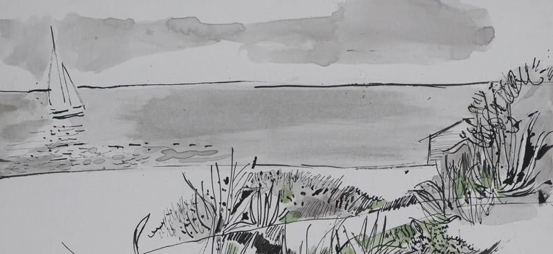 Maurice GENIS : Les cactus au bord de mer, Dessin original signé