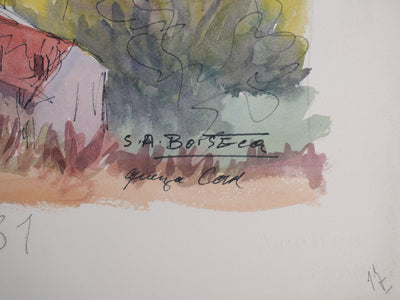 Salomon Alfred BOISECQ : Le coucher de soleil en Provence, Aquarelle originale signée