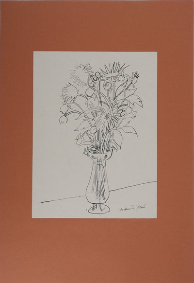 Maurice GENIS : Le bouquet de chrysanthème, Dessin original signé