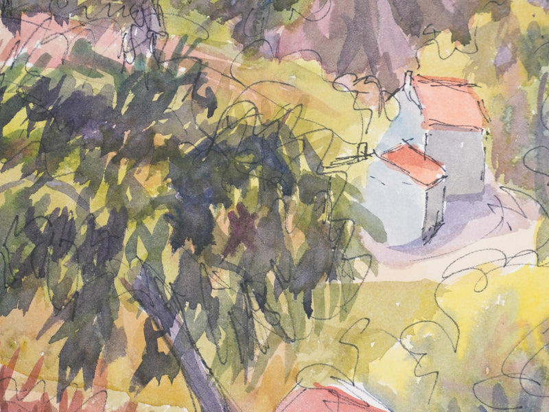 Salomon Alfred BOISECQ : Le coucher de soleil en Provence, Aquarelle originale signée
