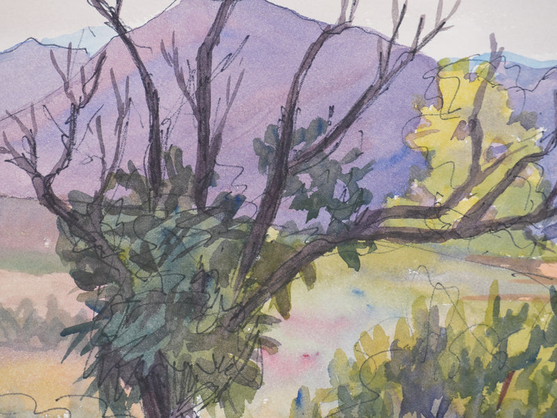 Salomon Alfred BOISECQ : Le coucher de soleil en Provence, Aquarelle originale signée