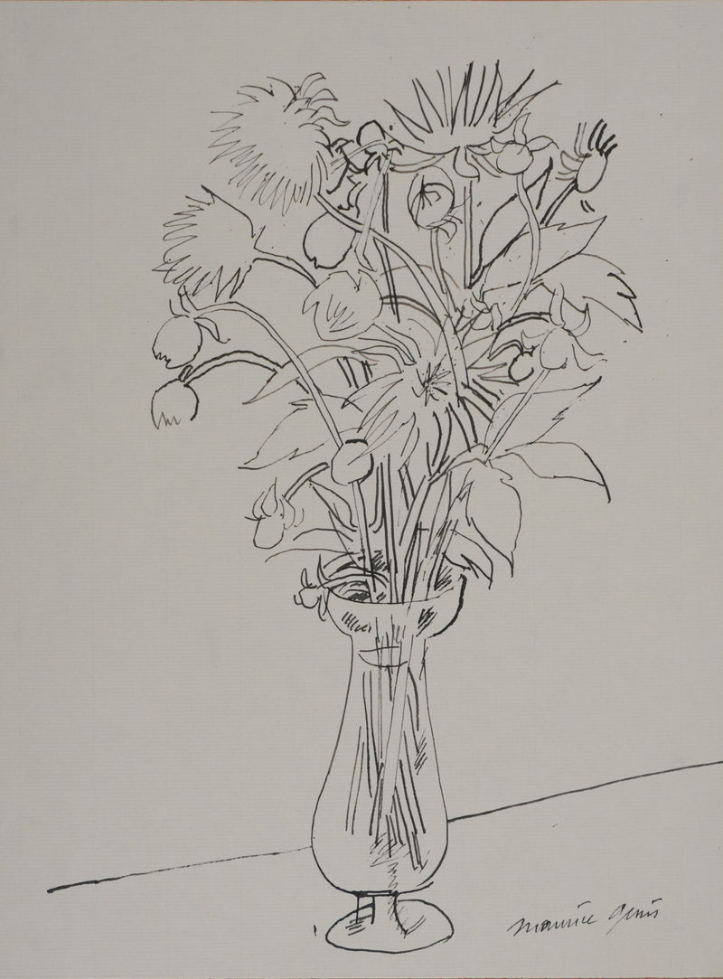 Maurice GENIS : Le bouquet de chrysanthème, Dessin original signé