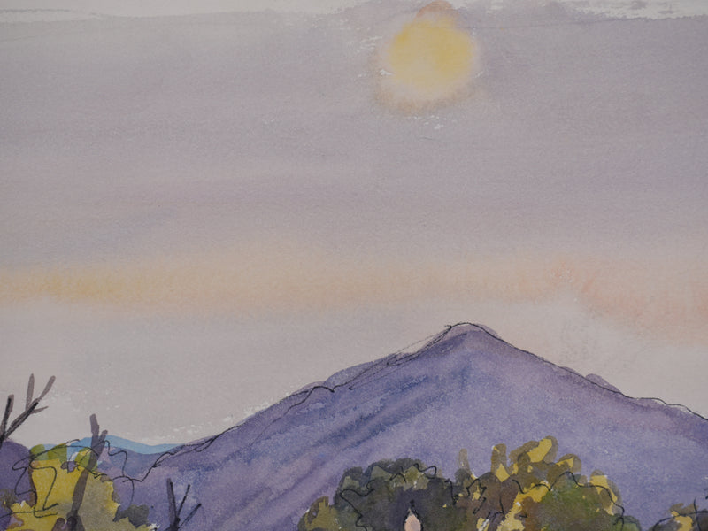 Salomon Alfred BOISECQ : Le coucher de soleil en Provence, Aquarelle originale signée