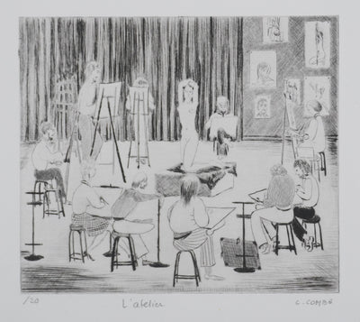 Camille COMBE : L'atelier, Gravure originale signée
