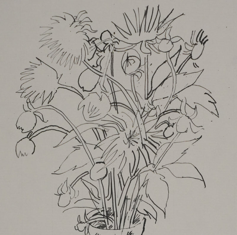Maurice GENIS : Le bouquet de chrysanthème, Dessin original signé